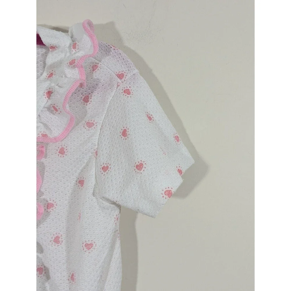 Vintage Carters Girls 4T Snap Waist Pajamas 2 Piece Pink Hearts Ruffles USA